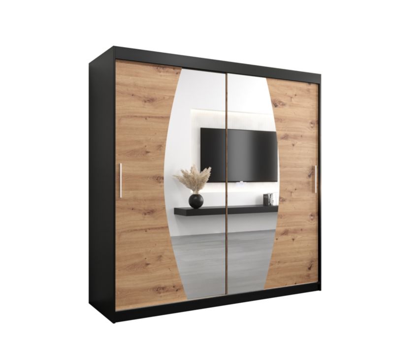 Szafa przesuwna Garderoba Abiks ELYPSE 200 czarny mat + dąb artisan 1 szt.