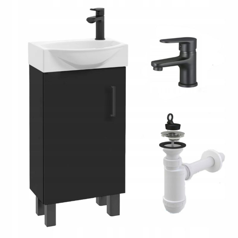 Szafka łazienkowa Stamar Stojąca 400 x 220 mm z Umywalką Czarna Matowa Bateria 1 szt