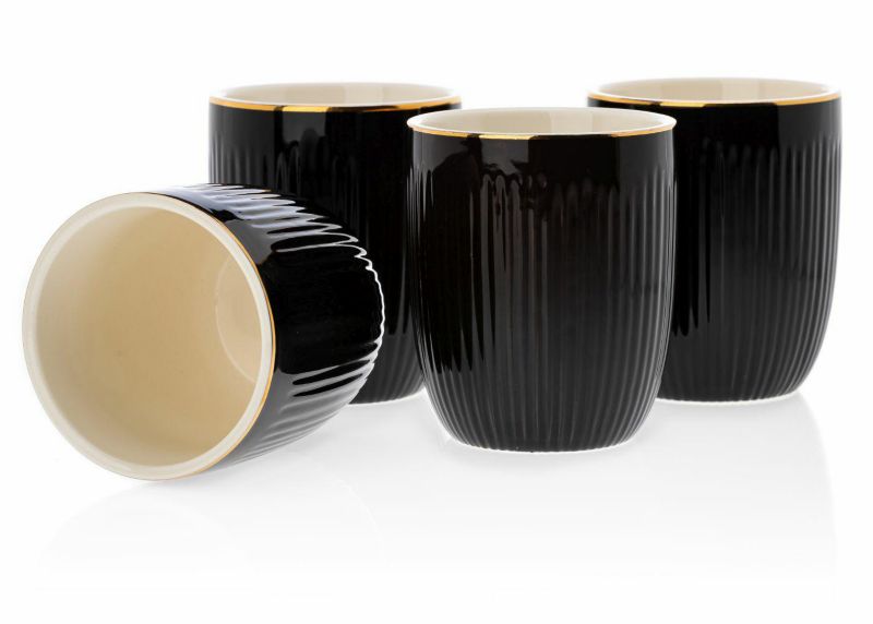 Kubki Kendi Black HowHomely z łyżeczkami czarne ceramiczne 300 ml 4 szt.