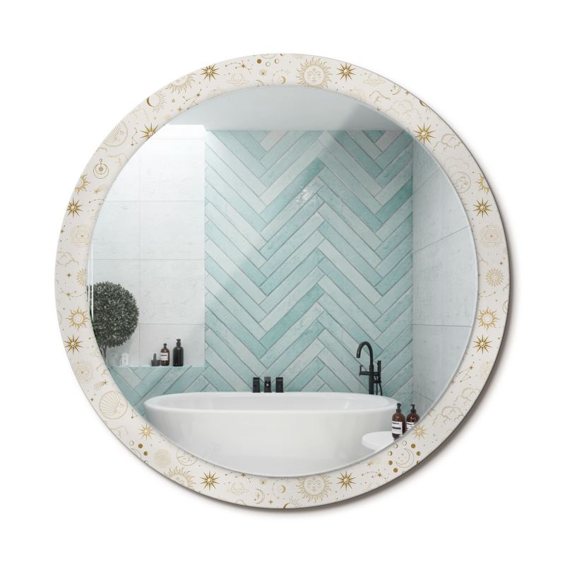 Lustro z Nadrukiem Okrągłe ArtPrintCave 100 cm Mistyczny Wzór Ozdobna Rama Szklana z Printem do Łazienki 1 szt.