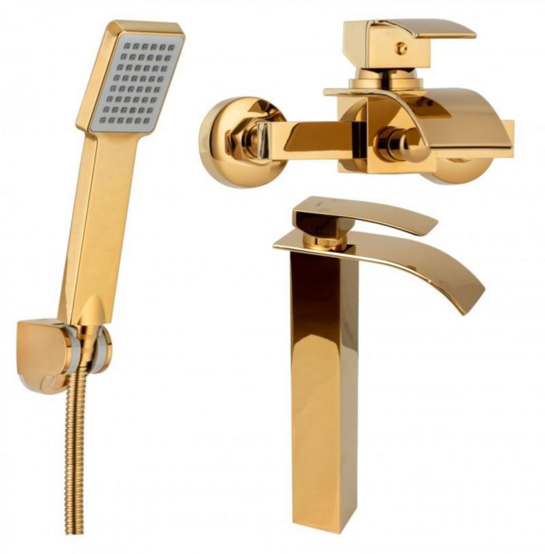 Złoty zestaw Yoka Home bateria umywalkowa wannowa słuchawka - 1 szt.