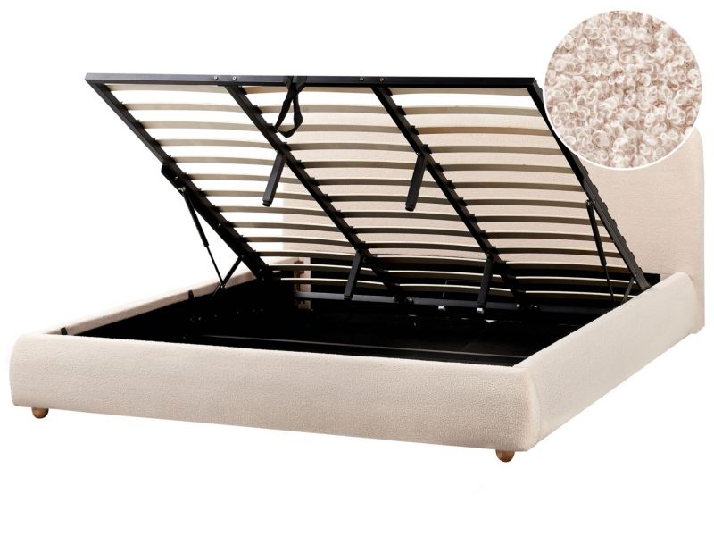 Łóżko z pojemnikiem Boucle Blagnac 180 x 200 cm Jasnobeżowy 1 szt.