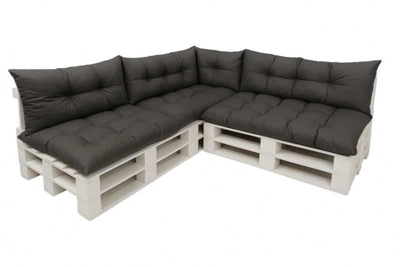 Komplet 7sztuk poduszek ogrodowych na palety Setagrden 3x120x80cm /3x120x40cm+60x40cm,antracytowe dwustronne poduszki, 1szt