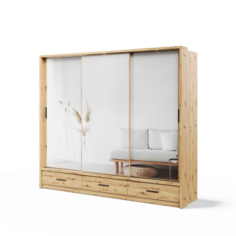 Szafa przesuwna MINIO go for it ERTA 1L3 z trzema lustrami z oświetleniem,dąb artisan 1 szt.