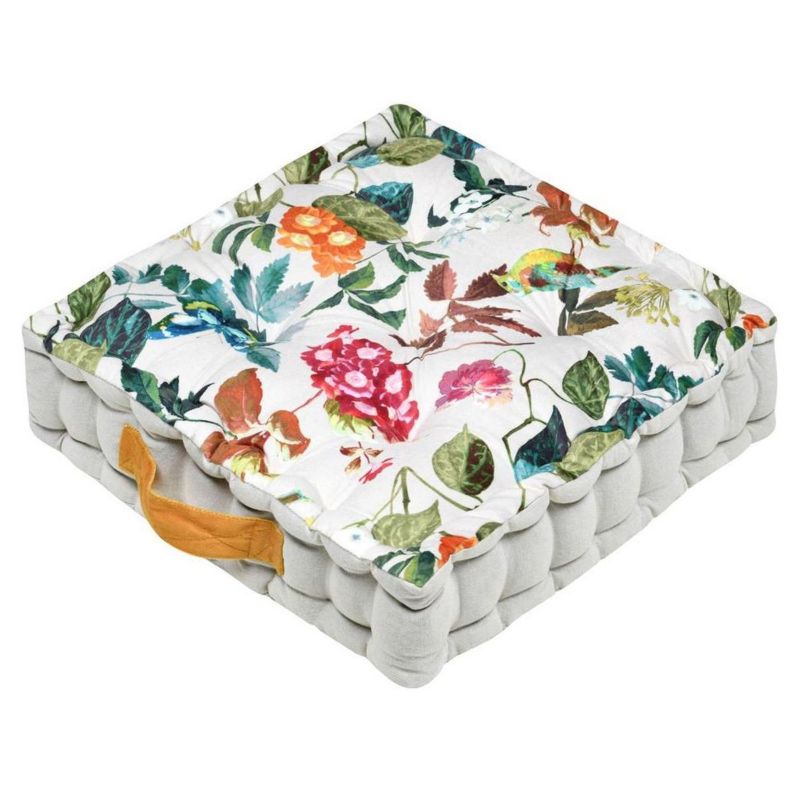 Poduszka Podłogowa Emmy STOF dekoracyjna 45x45 cm Biała Rośliny 1 szt.