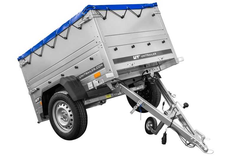 Przyczepka lekka 150x106 UNITRAILER GARDEN 150 KIPP z burtami BIS i pokrowcem niebieskim 1 szt.