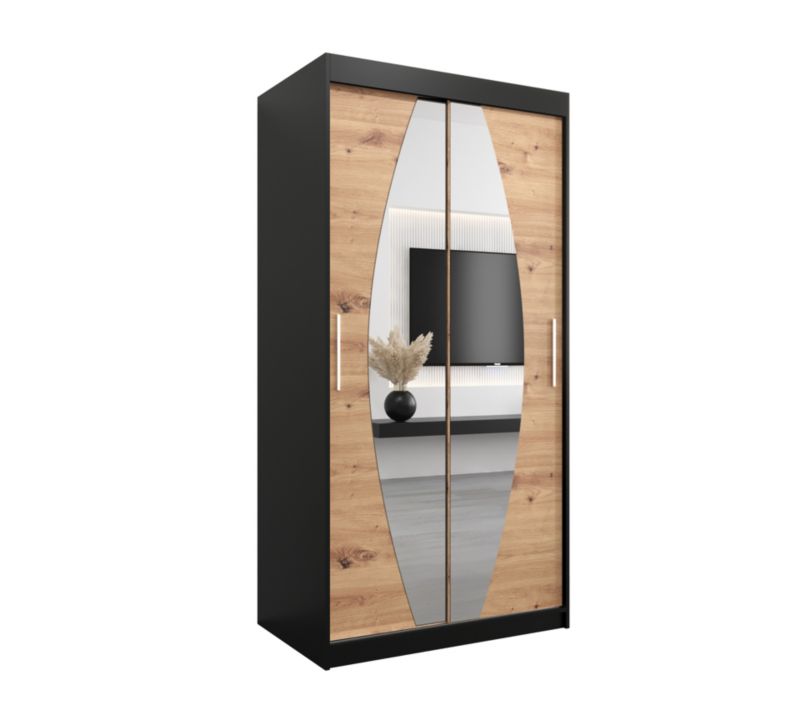 Szafa przesuwna Garderoba Abiks ELYPSE 100 czarny mat + dąb artisan 1 szt.