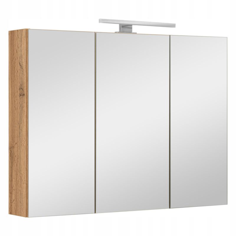 Szafka łazienkowa z lustrem MyFurni, 80 cm, dąb wotan, oświetlenie LED, wisząca, lustrzana, 1 kpl.