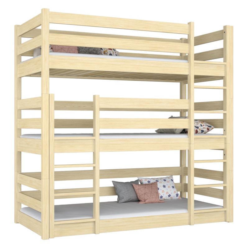 Drewniane łóżko N-WOOD 3-piętrowe N01 sosna bezbarwna 80x180 1szt.