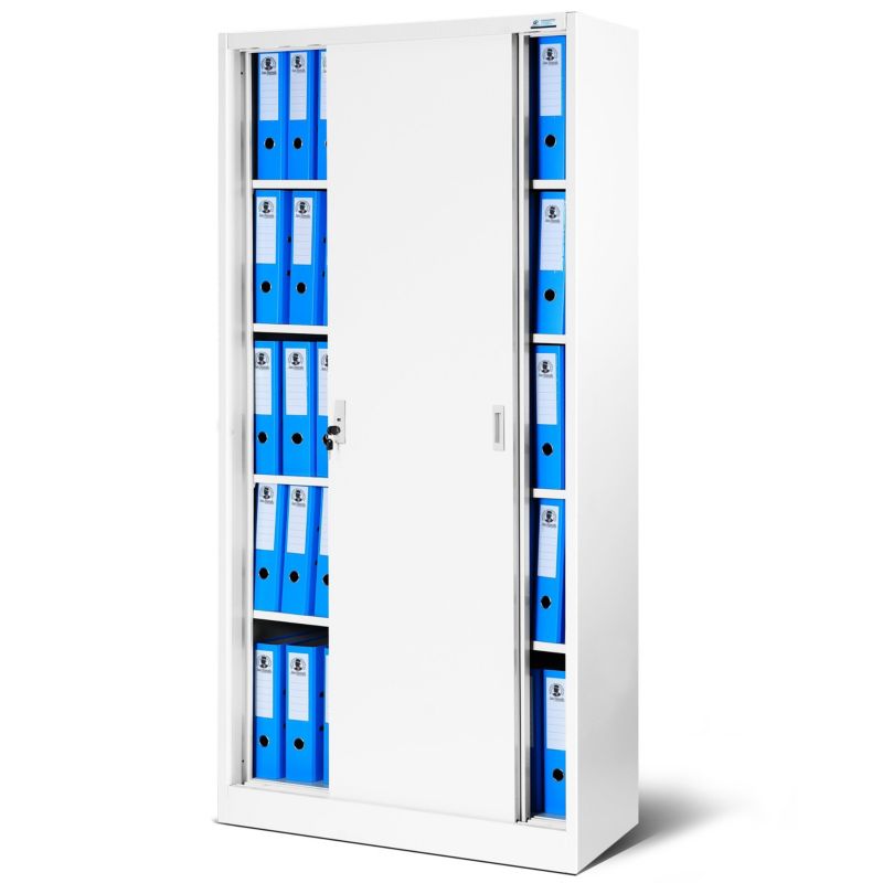 Szafa metalowa biurowa z rozsuwanymi drzwiami Jan Nowak Kuba 185x90x40 cm biała 1 szt