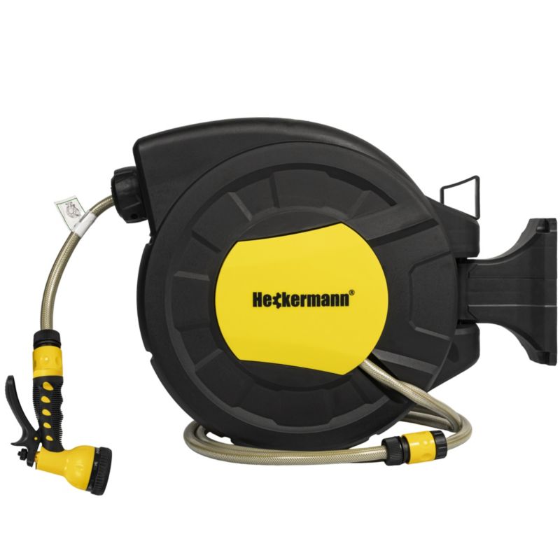 Wąż ogrodowy zwijany Heckermann automatyczny bęben ze zwijaczem 28 m 13 mm szary/czarny pistolet 9 trybów + akcesoria 1szt