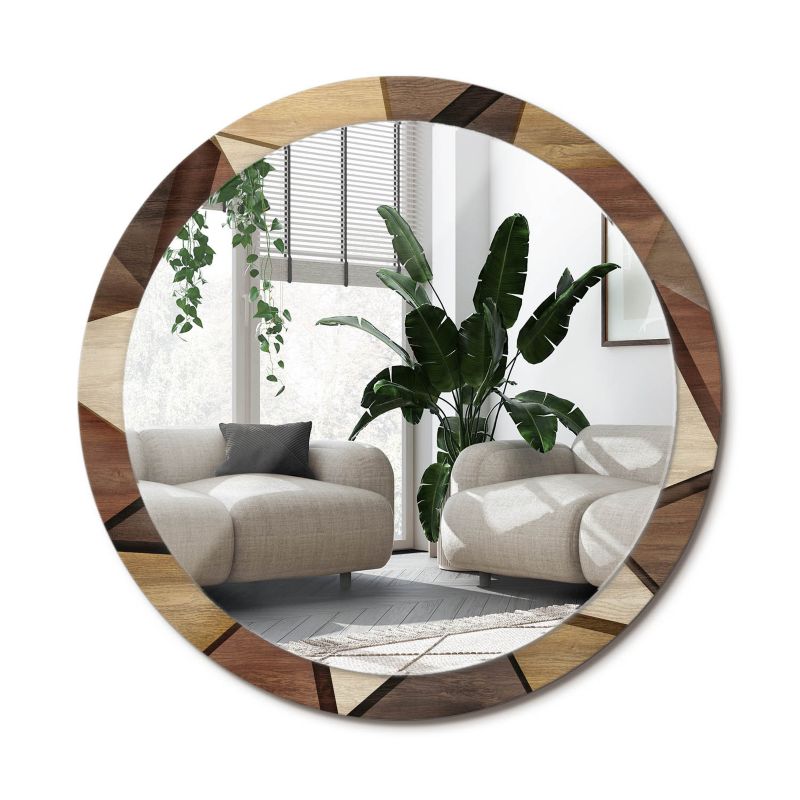 Lustro Okrągłe Tulup Geometryczne Drewno 3D 100 cm Stylowe Na Podkładzie 1 szt.