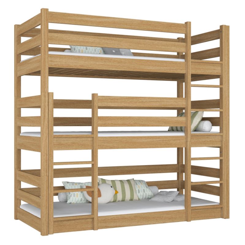 Drewniane łóżko N-WOOD 3-piętrowe N01 dąb naturalny 80x180 1szt.