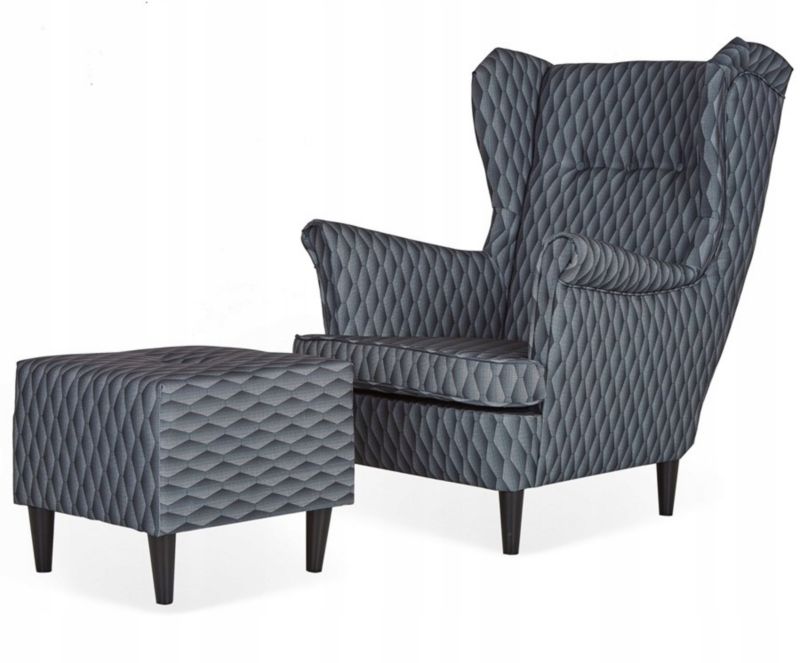 Fotel uszak do salonu z podnóżkiem Family Meble ARI PRINT szary 1szt