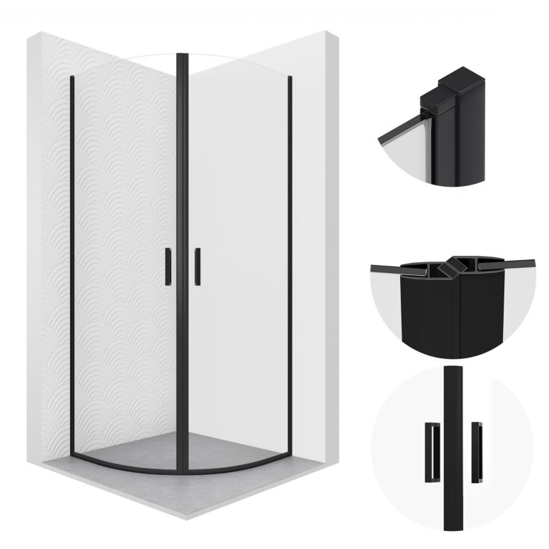 Kabina prysznicowa SEVANTE 90x90 półokrągła uchylna CEFALU czarna 1 szt.