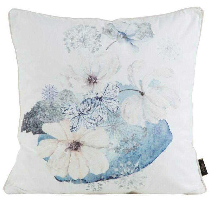 Poszewka Velvet/125 Eurofirany Dekoracyjna na poduszkę 45x45 cm Biała Kwiaty 1 szt.