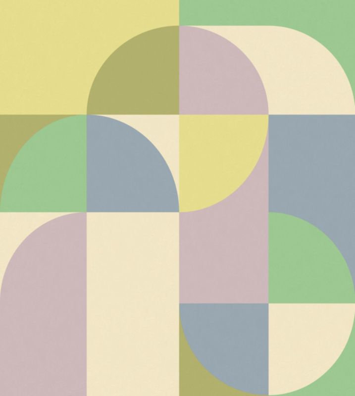 fototapeta ESTAhome koła w stylu Bauhaus niebieskim,fioletowym,żółtymIzielonym 2.5 x 2.79 m - 1 rol.