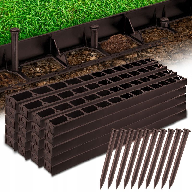 Obrzeże Trawnikowe Brązowe Zestaw Texas 45 mm 60mb + 180 Kotew 1szt.