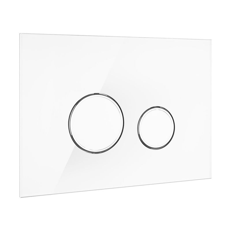 Przycisk spłukujący Oltens Lule szklany biały/chrom 24,5x17,5 cm, dwudzielny 3/6l, 1 szt.