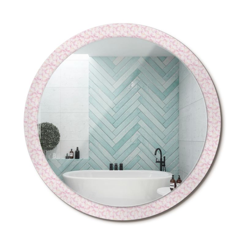 Lustro Okrągłe z Nadrukiem ArtPrintCave 100 cm Płatki Kwiatów Ozdobna Rama Szklana z Printem do Łazienki 1 szt.