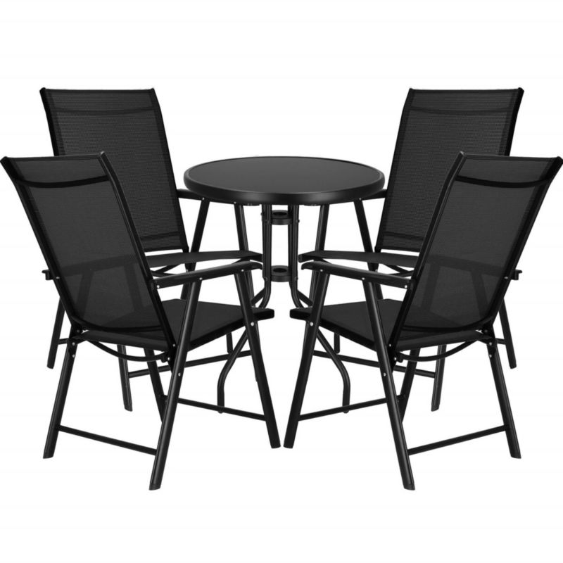 Zestaw mebli ogrodowych Springos stół ze szkłem hartowanym 4 krzesła czarne 1 kpl.