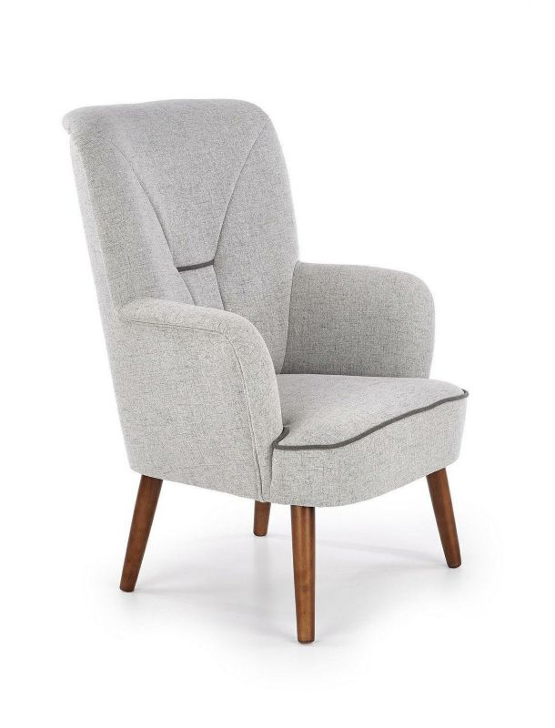 Fotel uszak Puple INTESI szary skandynawski tapicerowany na drewnianych nogach 1 szt.