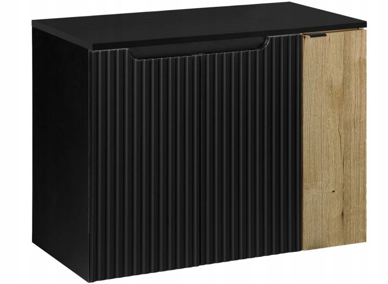 Szafka pod Umywalkę łazienkowa Furnidea 80 cm Wisząca z Blatem Czarny Nova Black Ryflowane Fronty 3 Drzwi 1 szt.