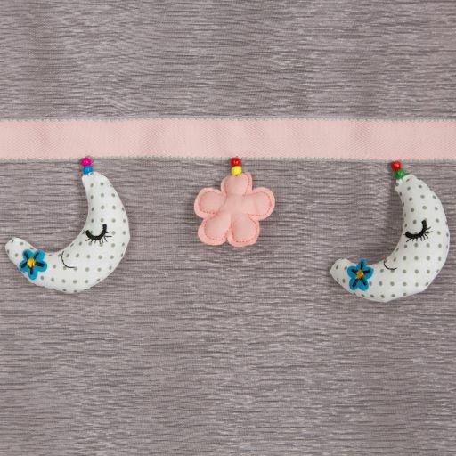 Firana MOON 2 Eurofirany 140x250 cm różowa z etaminy zdobiona trójwymiarowymi księżycami 1 szt.