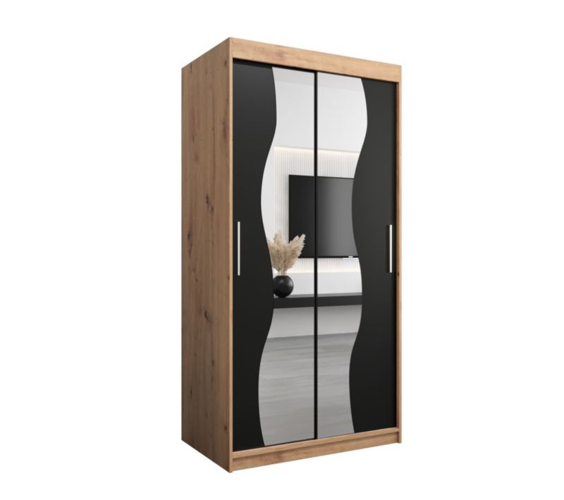Szafa przesuwna Garderoba Abiks MADRYT 100 dąb artisan + czarny mat 1 szt.