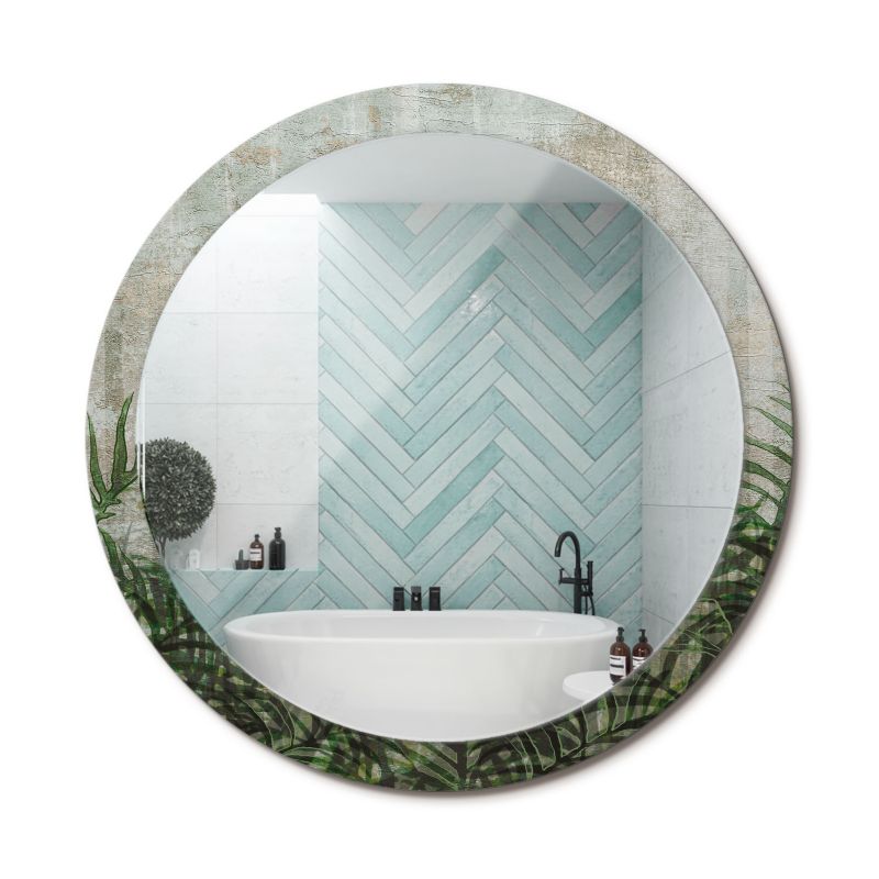 Lustro Okrągłe ArtPrintCave 100 cm Liście Paproci Ramka z Nadrukiem do Sypialni 1 szt.