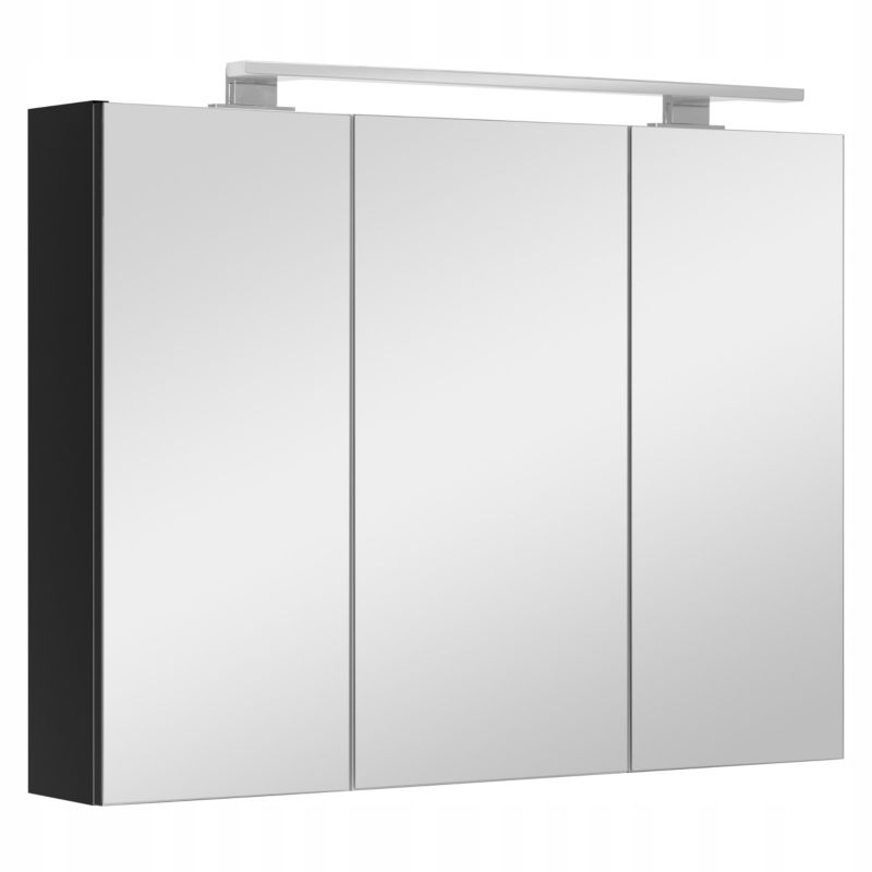 Szafka łazienkowa z lustrem MyFurni, 80 cm, czarna matowa, oświetlenie LED, wisząca, lustrzana, 1 kpl.