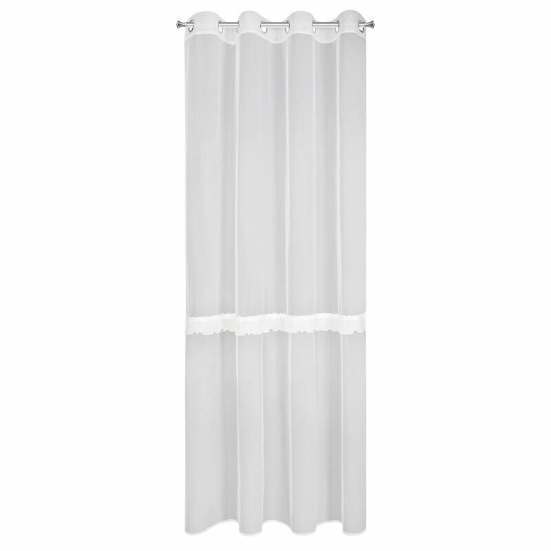 Firana SOFI Eurofirany 140 x 260 cm biała zdobiona aplikacją w formie falbany z gipiurą 1 szt.