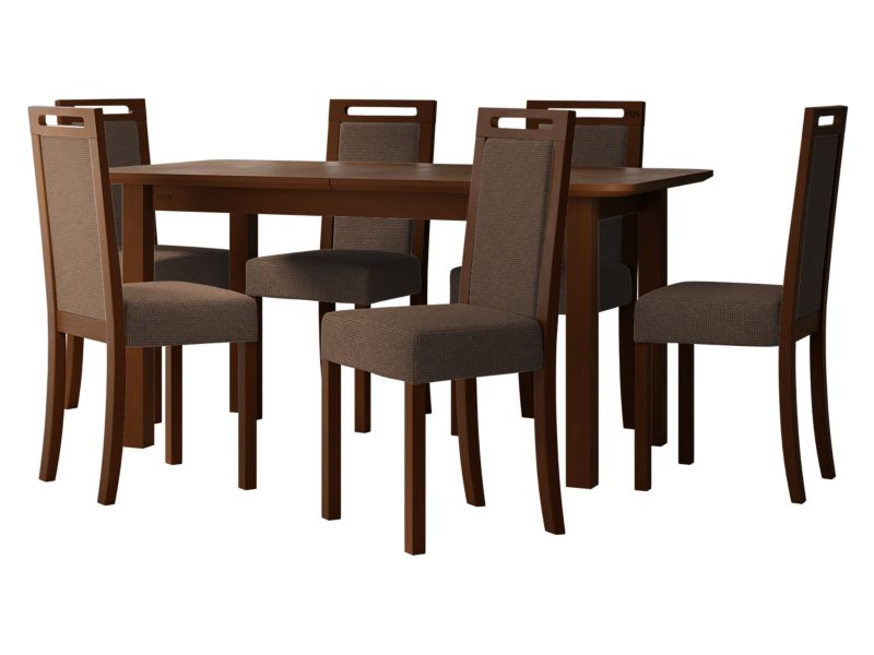 Zestaw DR10 MIRJAN 24 Stół rozkładany Wenus V S 90x160/200 + 6 krzeseł Roma 5 orzech + brązowa tapicerka 1 kpl.