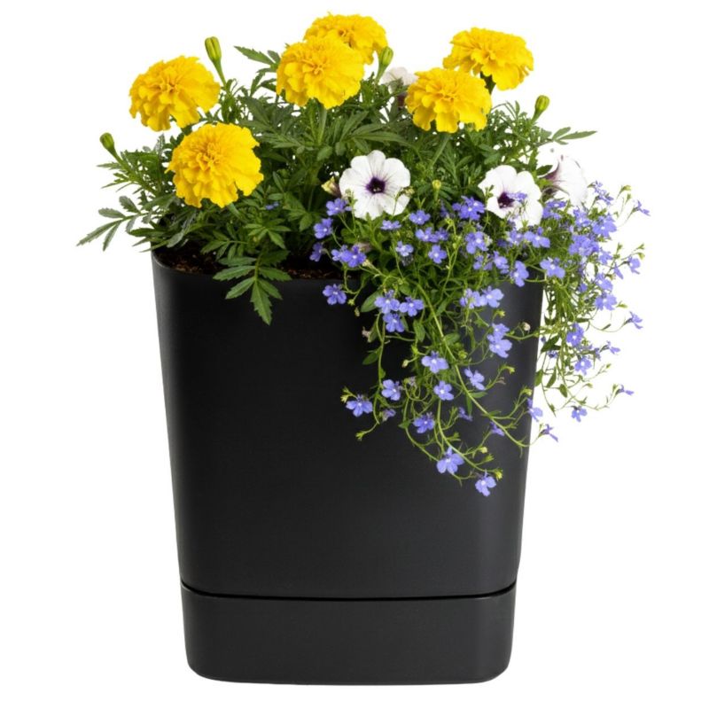 Donica z podstawką CUBI HowHomely plastikowa czarna kwadratowa 30x30 cm 1 szt.