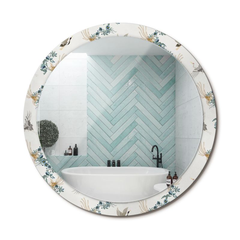 Lustro Okrągłe ArtPrintCave 100 cm Chińskie Ptaki w Szklanej Ramie z Nadrukiem do Garderoby 1 szt.