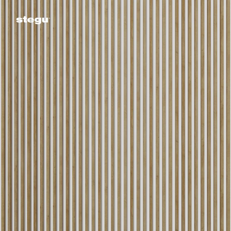 Lamele ścienne na białej płycie Stegu Linea Slim, dąb naturalny 265x15 cm panele dekoracyjne 1 szt.