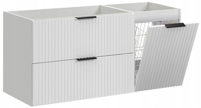 Szafka pod umywalkę Furnidea 120 cm biała ryflowana z koszem na pranie Adel 1 szt.