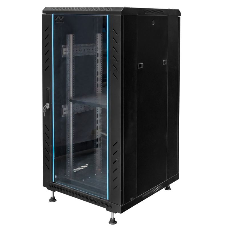 Szafa Netberg Rack 19" 22U 600x600mm instalacyjna na elektronikę stojąca czarna + półka 1szt.