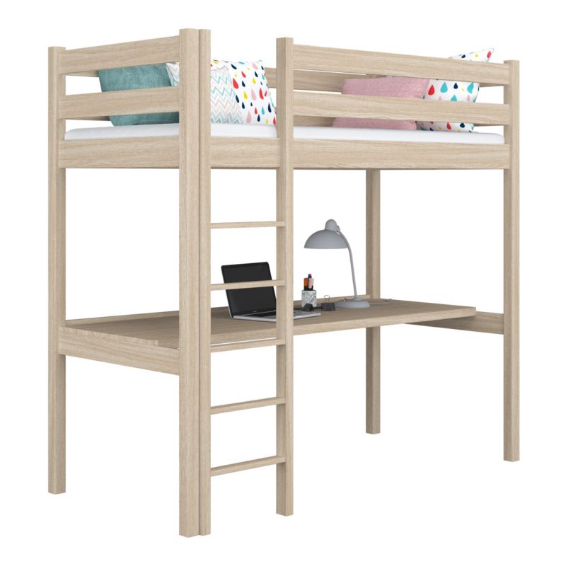 Dębowe łóżko N-WOOD na antresoli z biurkiem N05 dąb bielony 80x180 1szt.