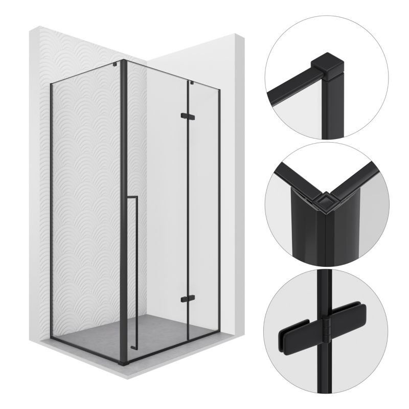 Kabina prysznicowa 90x90 kwadratowa uchylna ILEX SEVANTE czarna 1 szt.