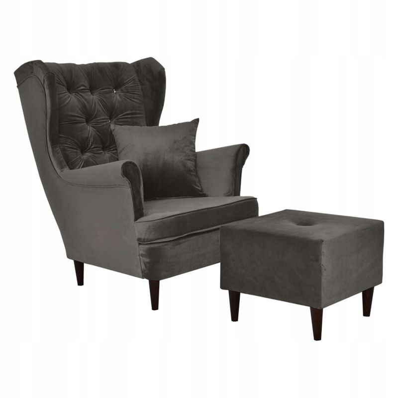 Fotel uszak do salonu z podnóżkiem Family Meble Gaja szary 1szt