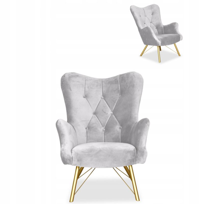 Fotel uszak do salonu muszelka Family Meble Luna szary welur 1szt