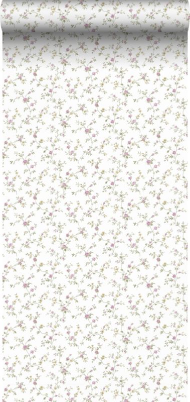 Tapeta Sanders & Sanders kwiaty zielonym,fioletowymIbiałym 53 cm x 10 m - 1 rol.