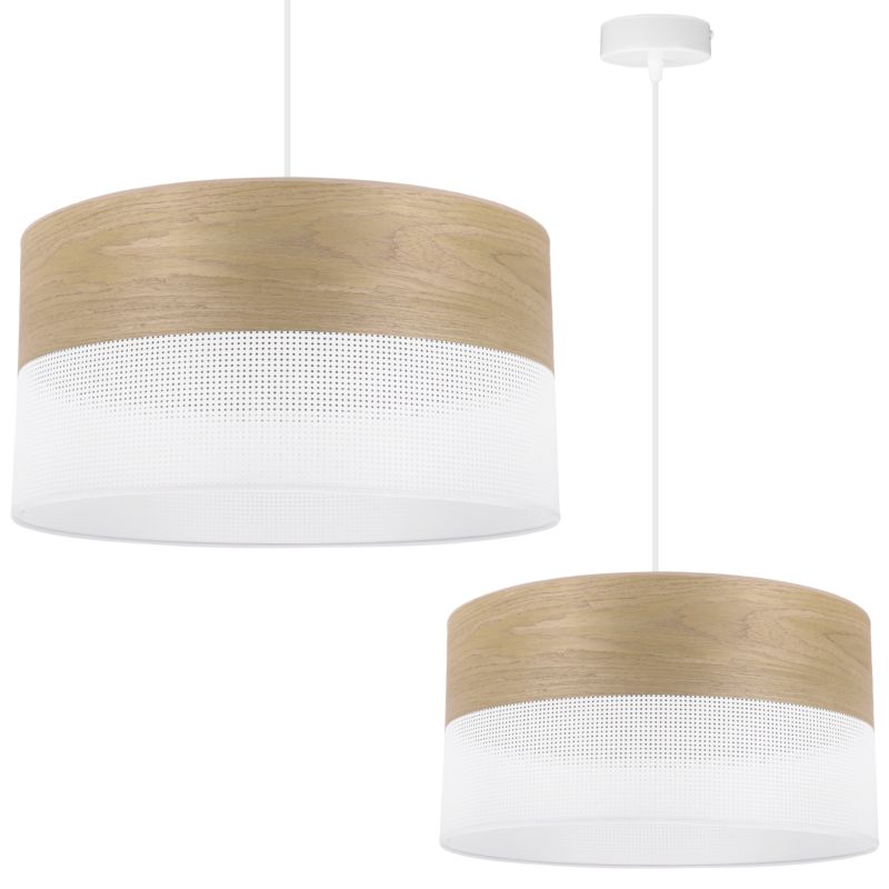 Lampa sufitowa wisząca Light Home LH Wood 1x E27 60W fornir dąb złocisty/biały klosz 40cm 1szt.