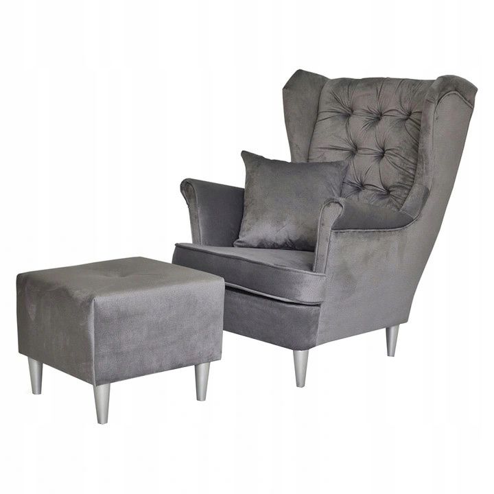 Fotel uszak do salonu z podnóżkiem Family Meble Gaja szary 1szt