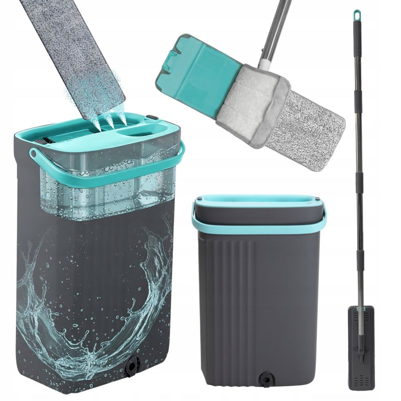 Mop płaski z wiadrem Rodeno dwie komory wkład z mikrofibry 1 szt.