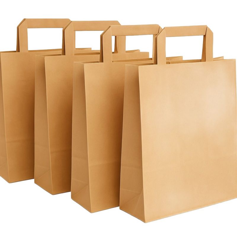 Torba papierowa Neopak z uchwytem płaskim 180x80x220 / Brązowa / - 250 szt.