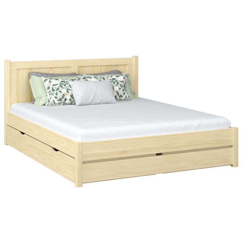 Drewniane łóżko N-WOOD podwójne z szufladą N02 sosna bezbarwna 160x200 1szt.