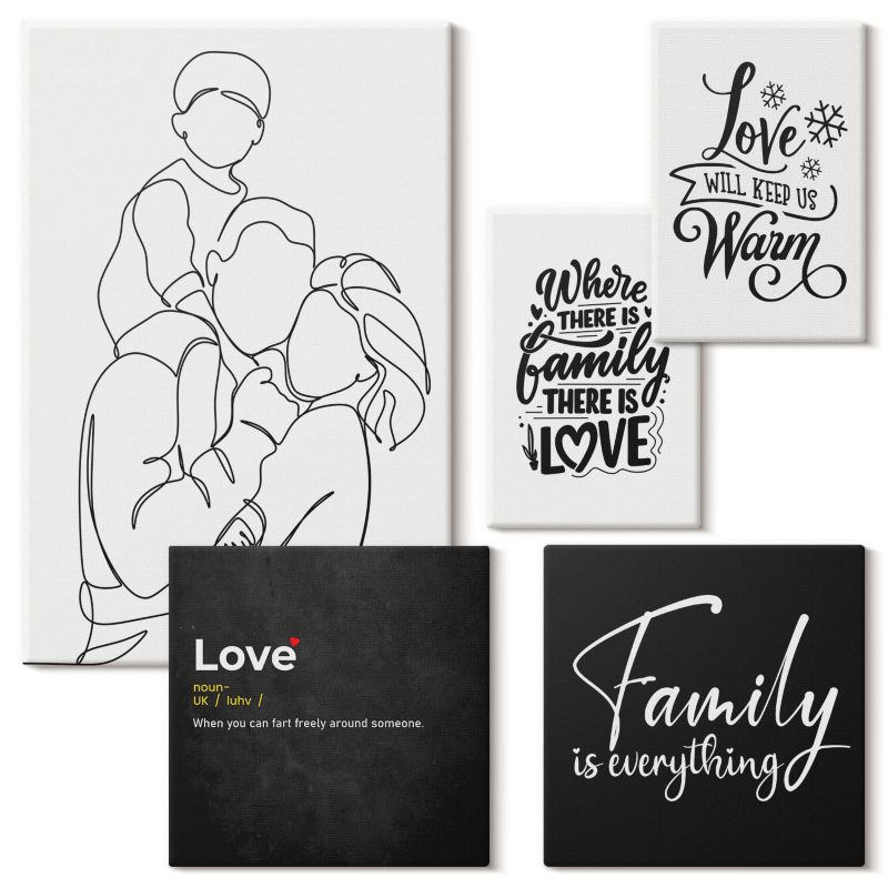 Pentaptyk Na Ścianę Do Biura Wallfluent Rodzina miłość ciepło dom 5 szt.