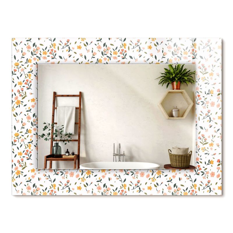 Lustro Wiszące ArtPrintCave 80x60 cm Kwiatowy wzór tkaniny w Szklanej Ramie z Nadrukiem do Garderoby 1 szt.